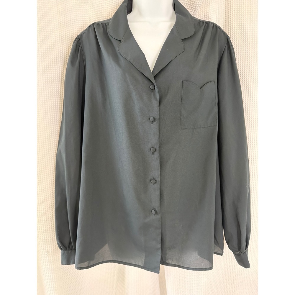 Ship n Shore Vintage Black Long Sleeve Blouse Notched Lapel Pocket Plus Size 18